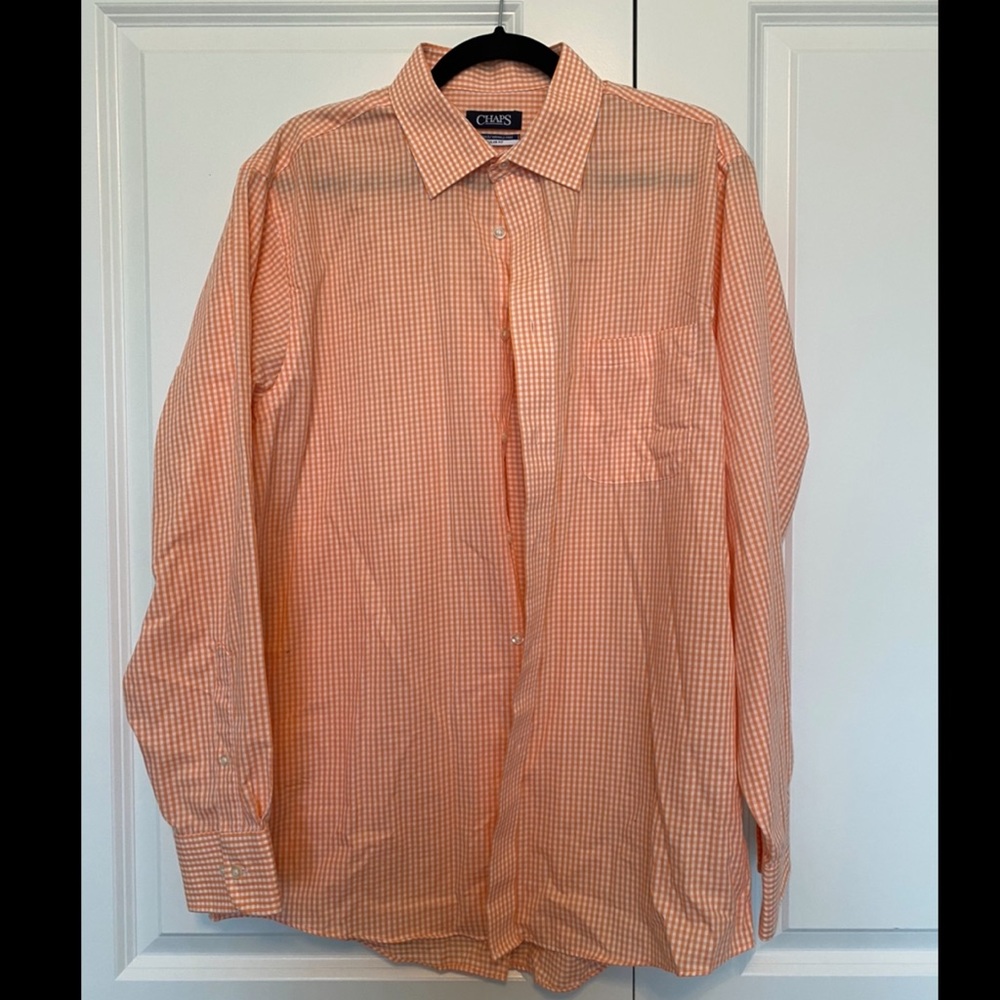 Men’s Chaps Orange Gingham Collared Long Sleeve